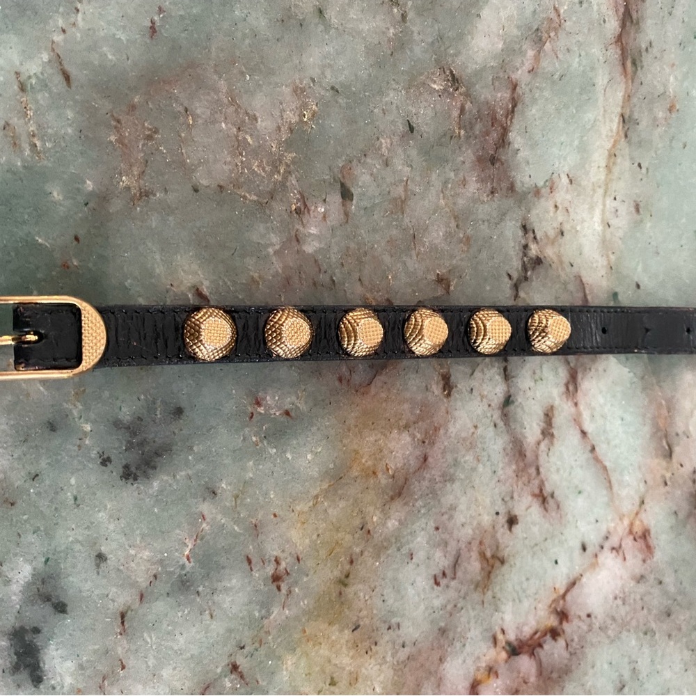 Balenciaga black leather gold tone studded bracelet